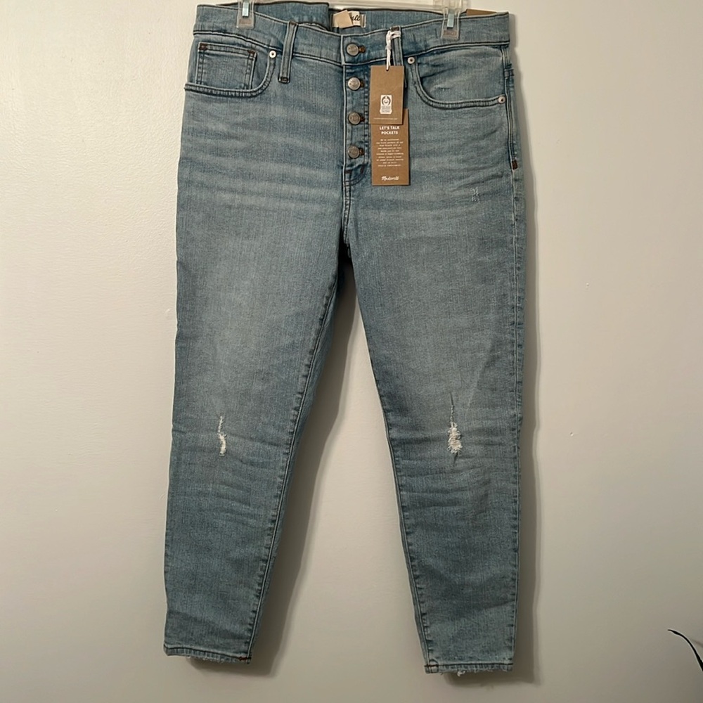 Madewell Women's Blue Cotton Blend Button 9” High Rise Skinny Crop Jeans
